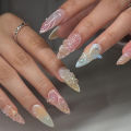 SUMMER Fresh 3D Butterfly Nail Art Short Almond Artificial Nails. 