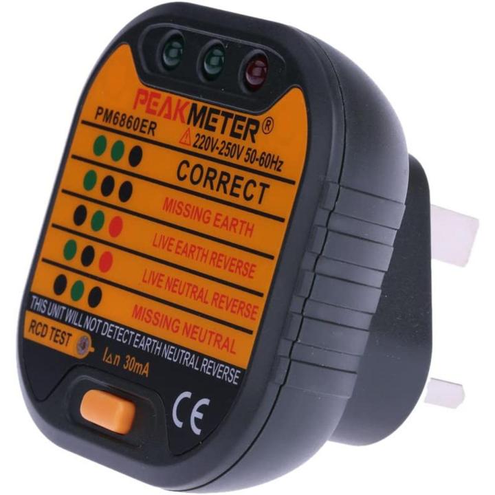 PEAKMETER PM6860ER UK Plug 230V Automatic Electric Socket Tester Diagnostic-Tool Neutral Live Earth Wire Testing RCD Test