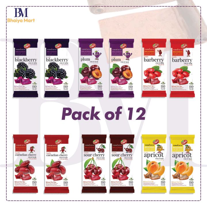Lavashak Fruit Leather Sheet Roll (Pack of 12)Sour Cherry, Pomegranate, Blackberry, Plum, Apricot, Mixed Fruit MIX Persian Style Natural Tart Snack Ready To Eat Fruity Bar Imli