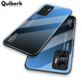 Quiberk for Infinix Hot 12 Tempered Glass Hard Case Gradient Color Back + Soft Frame Shockproof Phone Cover. 