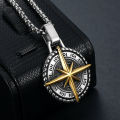 Men Retro Stainless Steel Cross necklace Norse Viking Compass Sign Pendant Necklace. 