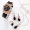 LooKeo mall 5pcs Set Elegant Luxury Women Watch Personality Fashion Diamond-encrusted Watch for Women & girls Party Matching Popular Jewelry. 