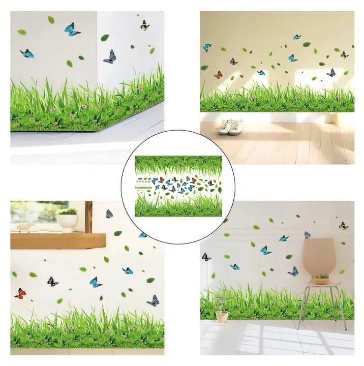 3D%20Green%20Grass%20Colorful%20Butterfly%20Flower%20Skirting%20Wall%20Stickers%20Living%20room%20Bedroom%20Bathroom%20Vinyl%20Decals%20Art%20Home%20Decoration%20-%20Image%203