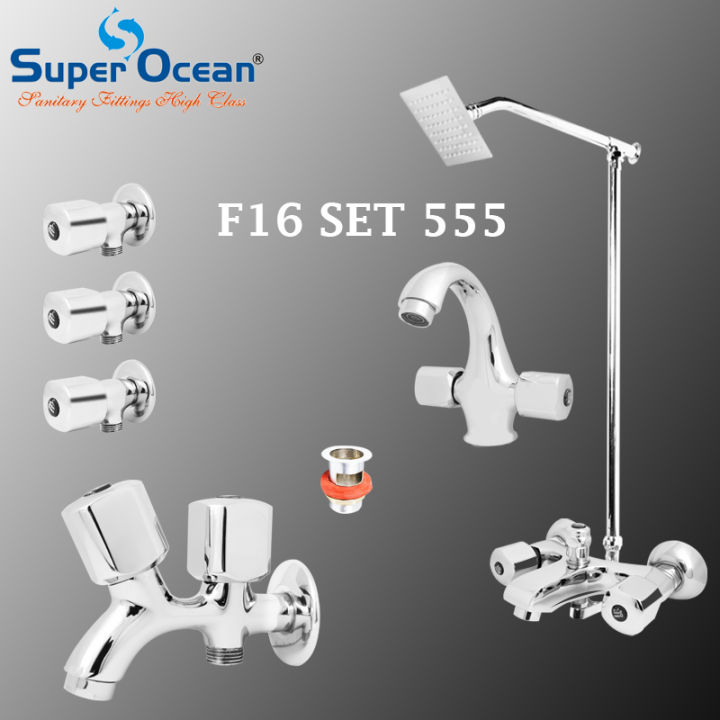 Bathroom Set Shower Set Wall Mounted Complete Bathroom Fitting 100% Brass Chrome Super Ocean Sanitary fittings F 16 Set