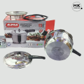 Pressure Cooker | Alpha Stainless Steel Pressure Cooker with 4 Safety Devices – Encapsulated Bottom & Double Bottom Heavyweight Design, Available in 7L, 9L, 12L, 15L Sizes | Export Quality Steel Pressure Cooker with Steamer Jali & Extra Ring. 