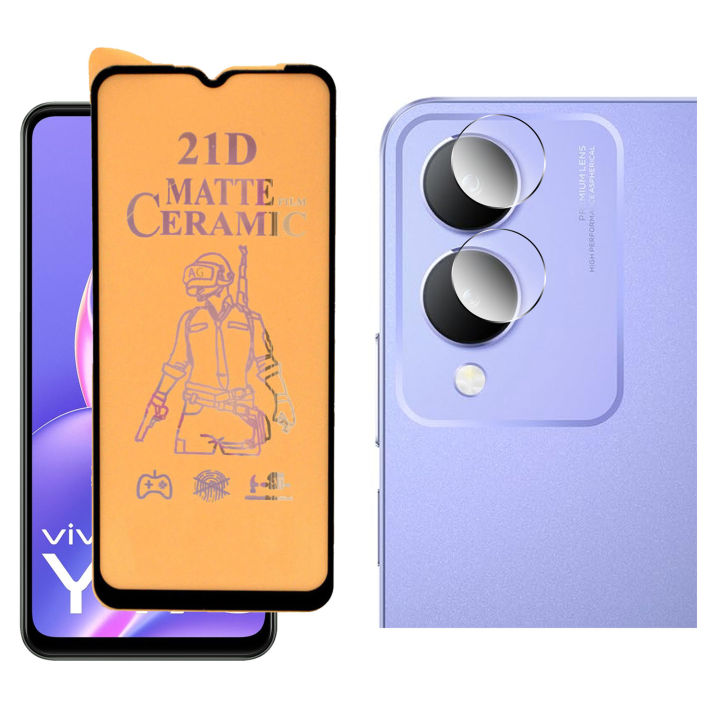 Vivo Y17s Matte Finish Ceramic Protector Flexible Glass + 9H Gorilla Flexible Back Camera Protector For Vivo Y17s