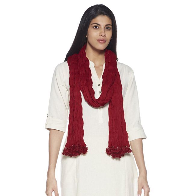 Maroon Crushed Cotton Dupatta Crush Dupatta Beaded Border Free Size Solid Crushed Dupatta Crush Crepe Chiffon Pearls Summer Dupatta for Girls - New Fashion - All Colors Available Mesori Crush Dupatta For Women - Golden Party Wear