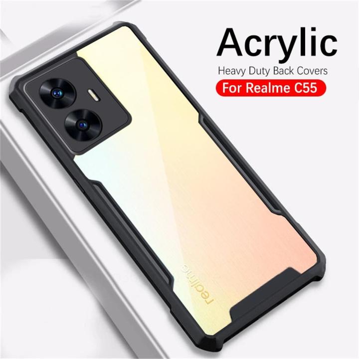 For Realme C55 Clear Acrylic TPU Frame Back Cover for Realmi C55 6.72 inch Case Magnetic Holder Ring Shockproof Armor
