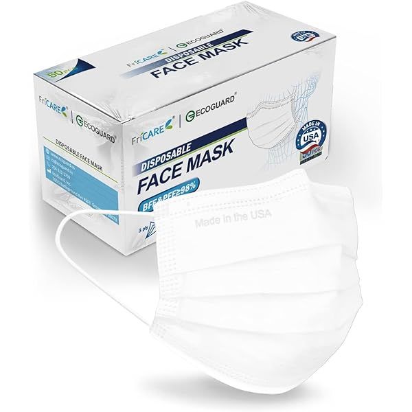 Disposable Face Mask White 3 Protective Layers, Nose Pin Cover Pack Of 50Pcs For Adult