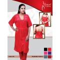 Nighty Set 3 Piece Women / Romantic Night Dress / Hot Bridal Night Suit (GOWN + Inner Dress + Trouser) - MAROON. 