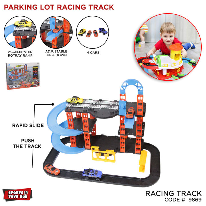 Parking Lot Racing Tracks, 2 Floors Parking Space City Parking Lots Toys With Mini Car, Adjustable Up & Down, Multi-Layer Track Rapid Slide, Accelerated Rotary Ramp Trucks Car Drifts, Early Learning Educational Development Game DIY Toy For Girl Boys & Kid