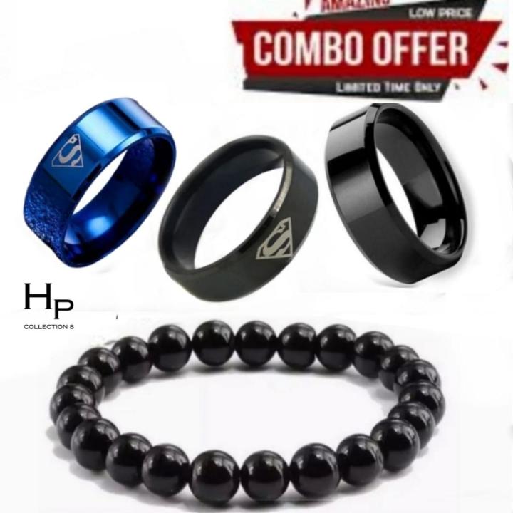 Stainless Steel Superman Ring – Gold Plated/Black, Sizes 8-13 (Pure Luxe Jewelry)