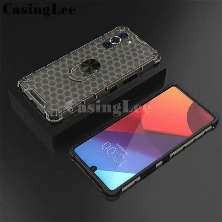Phone Case Huawei Nova 10 Pro Back Cover Clear Beehive Design Car Magicnet Air Cushion Magicnet Buckle Bracket Ring Transparent Casing for Nova10 Pro Cover Cases
