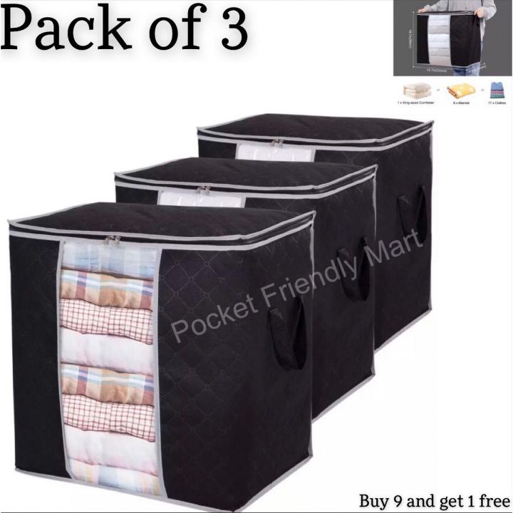 Pack Of 3 New Waterproof Home Storage Bag foldable non woven  Oxford Cloth Bedding Suits Pillows Closet Organizer bags Organizer Zipper Bag TOPSKY space saver boxes - PFM