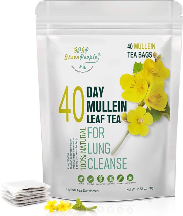Mullein Leaf Tea for Lungs Cleanse and Immune Support, 100% Natural, Caffeine Free, 40 Tea Bags