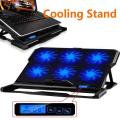 Laptop Cooling Pad, 6 Fans LCD Screen Gaming Laptop Cooler - 6 Gear Strong Wind Speed Designed, Dual USB Ports, Adjustable Mount Stand. 