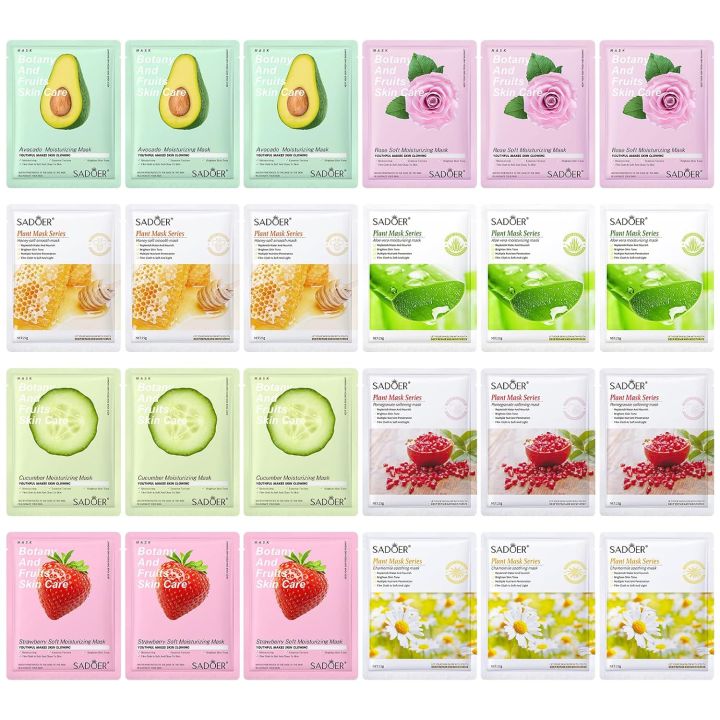 Pack of 12/24 Face Facial Mask,  Natural Skincare Spa Facial Mask Set for Teen Girls - Moisturizing, Hydrate, Face Mask Sheet Nourishing, Cleansing, Soothe (Random Flavors)