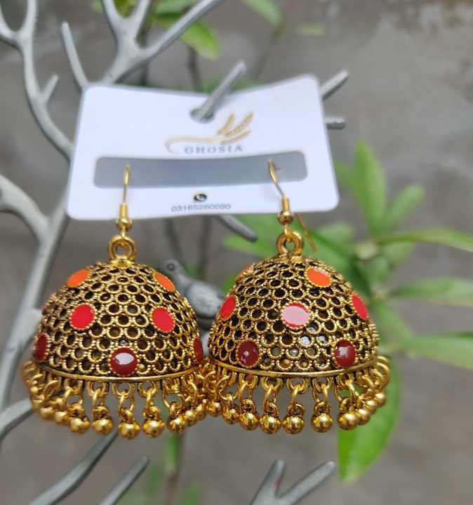 Indian%20Golden%20Color%20%20Jhumka%20Earrings%20with%20Golden%20Color%20Hanging%20Beads%20For%20Women%20and%20Girls%20-%20Image%205