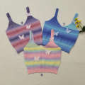 Pure Desire Wind Rainbow Stripe Contrasting Strap Women's Knitted Shirt Summer Niche Design Butterfly Sleeveless Top. 