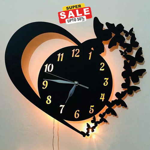 Heart Wooden Clock With Premium Light I The New Wooden Wall Clock Big Size I Wall Clock I Wooden Wall Clock I Wall clocks for bedroom I Wall Clocks for drawing room I Wooden Wall Clocks for bedroom with Free Gift