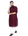 Maroon Cotton Embroidered Kurta For Men. 