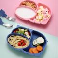【Happier】 Baby Silicone Dinner Plate Children's Tableware Infant Bowl Eating Training Fork and Spoon Set. 
