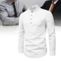 Men's Long Sleeve Shirt Beach Solid Color Soft Comfortable Band Collar Shirt XL White. 
