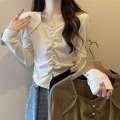 Large size design sense base shirt Spring and Autumn new style fat mm irregular top looks slim covers flesh slit careful machine T shirt. 