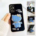 Hontinga for Infinix Hot 12 Back Cover + Makeup Mirror Lovely Folding Bracket Case For Gilrs Luxury 6D Plating Soft Silicone Phone Cases. 