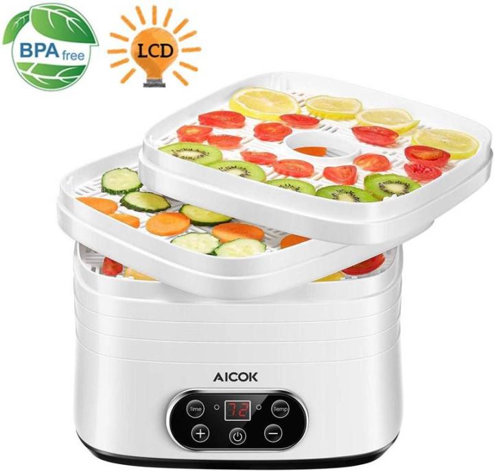 Aicok Food Dehydrator Drying Machine Fruit Beef Jerky Preserver Food Dehydrator Machine, Electric Food Drying Machine with Adjustable Thermostat, Meat or Beef Jerky Maker in Home/Kitchen, Digital Temperature & LCD Display, 5-Tray. |