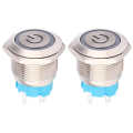 2pcs 12~24VDC Push Button Switch 19mm Round 4PIN Self Reset with Light Power Pattern. 