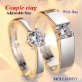 2 Pcs Pair Couple Rings set with Box for Girls and Boys lovers Silver Plated Adjustable Simple Best Gift. 