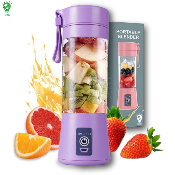 Portable USB Rechargeable Juicer Blender 6 Blades Imported Electric Blender Mini Personal Size Juicer Cup USB Rechargeable Mixer 380ml Food Grade Water Bottle Portable Fruit Juicer Machine