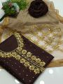 3Pc Heavy Pure Handmade Dress Wedding Wear Kattan Silk Beautiful Handmade Mooti Crystal Work & Kundan Work Shirt  Net Mirroe Work Dupatta With 4 Sided Gotta Lase  Kattan Silk Plain Trouser. 