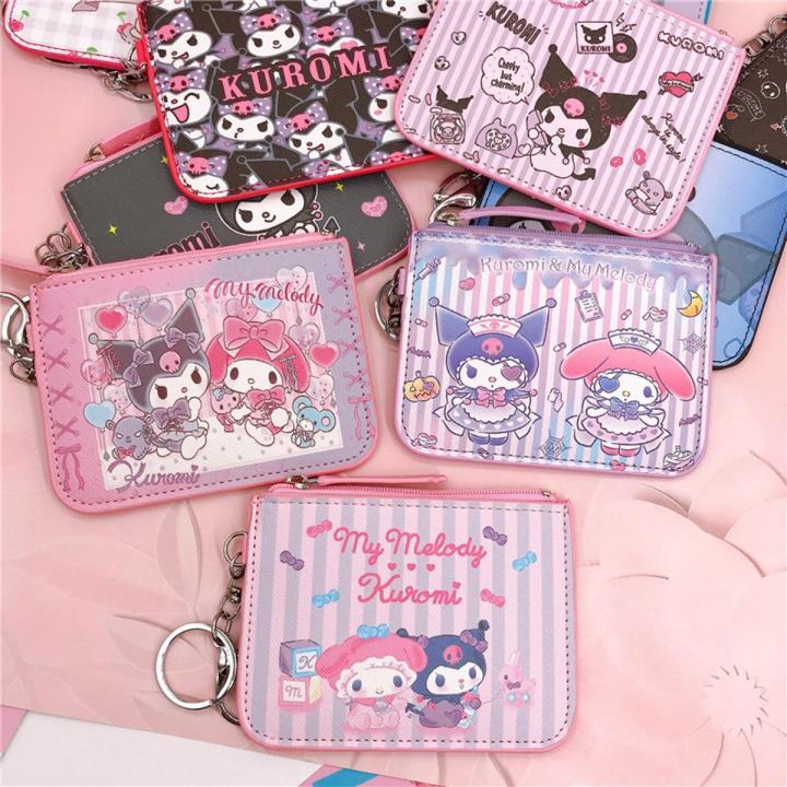 Cartoon women Kuromi work card holder hello kitty girl children permit card badge holder wallet purse coin purse 9x12cm