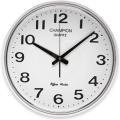 Champion wall clock simple and classic design with bold numbers non ticking movement 12 inch battery operated. 