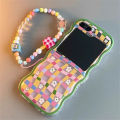 Korean Cute Lattice Flower Phone Case For Samsung Galaxy Z Flip 6 Flip 5 4 3 Girl Cartoon Bracelet Wave Border Protective Cover. 
