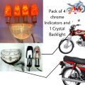 70 Motorcycle Four Indicator Chrome Body with White Back light Complete For honda 70 bike. 