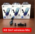 K8 Wireless Microphone Mic Universal Plug & Play - Audio Mic for Live Game Video Shooting Streaming Vlogging Mic Video FOR TYPE C, IOS & MICRO Ports. 