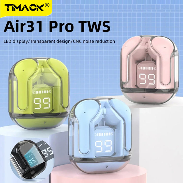 Timack®【Buy 1 Get 3 Freebies】EARBUDS AIR 31 AIRPODS WIRELESS EARBUDS WITH CRYSTAL TRANSPARENT CASE WITH TYPE C CHARGING|EARBUDS BLUETOOTH 5.3 | NEW MODEL AIR 31