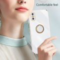 Olige Luxury 6D Plating Case For Apple iPhone X XS with Ring Silicone Square Frame Soft Phone Case Shiny Bling Back Cover. 