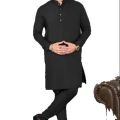Black Stitched Kurta Pajama for Men: A Timeless and Classy Traditional Attire. 