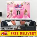 Happy Birthday Party Backdrop Girls Pink Theme Printed On Panaflex. 