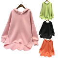 Women Hoodie Long Sleeve Pure Color Ribbed Cuff Sweatshirt. 