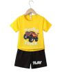 Real Boss By Rich Man 2pcs Boys Casual Monster Truck Graphic Print Short Sleeve T-shirt & Shorts Set, Comfy Summer Boys Clothes - Tshirts For Boys / Tshirts For Girls. 