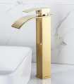 Luxury Waterfall Square Faucet - Mixer GOLD 12 inch for Bathroom in Brass with sleek water flow in Basin and Sink. 