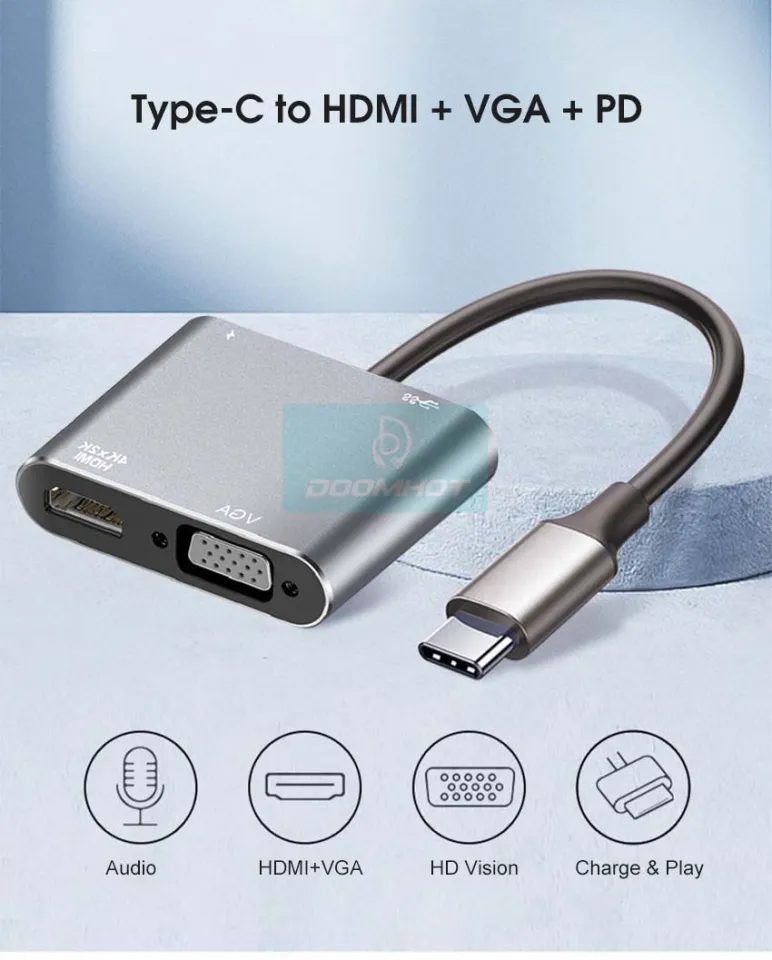 DoomHot USB C HUB to HDMI Adapter Type-C To Hdmi Vga 3-In-1