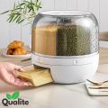 Grain storage box for kitchen, 360° Rotating Food Dispenser, Multi Grid Rice Storage Box with Easy One Click Dispensing for Kitchen Organization, Rice Dispenser for home uses. 