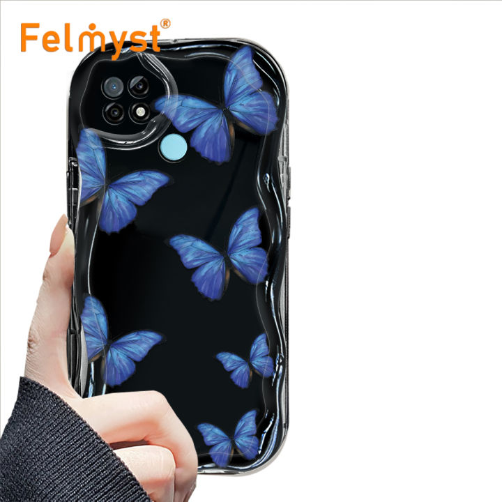 FELMYST for Realme C21 C21Y C25Y Back Cover Colorful Butterfly Cream Texture Wavy Edge Soft Silicone Phone Case