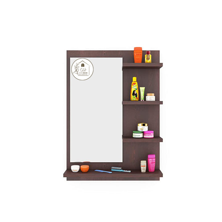 Unique Rectangular Dressing Wall Mirror with Shelves Wall Hanging Dressing Mirrors Dark Brown DIY Wall Mounted Dressing Table Wall Mirror with Shelf